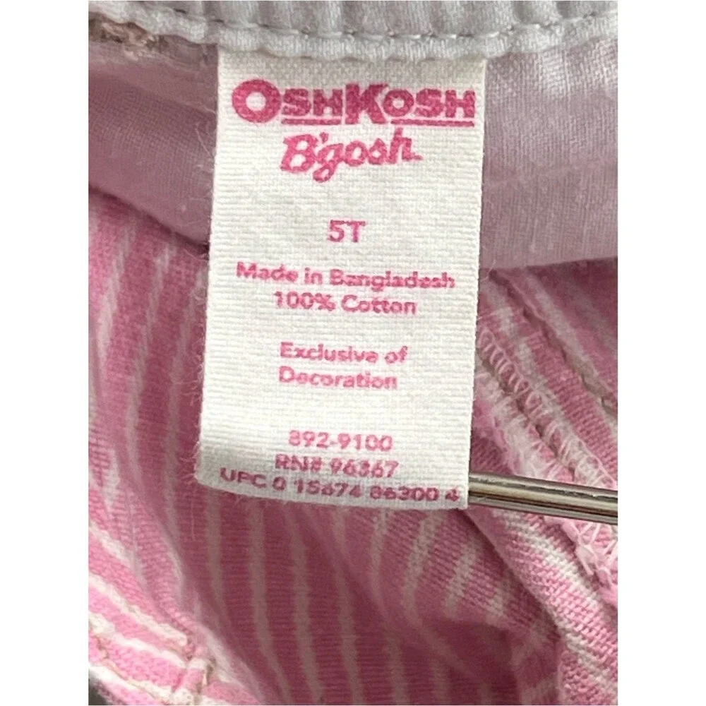 OshKosh B’gosh Pink White Railroad Stripe Embroidered Butterfly Coveralls 5T
